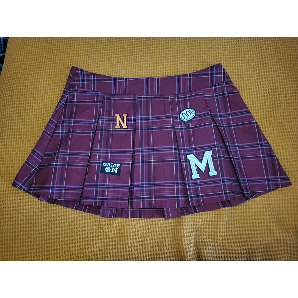 Red Black Plaid Academia Schoolgirl Patch Preppy Mini Skirt Juniors XXXL 21 GUC